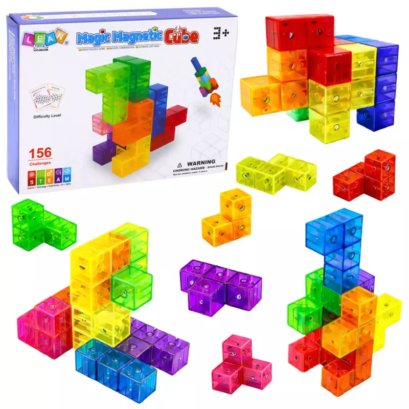 LEAN TOYS Magnetische Bausteine Magic Cube Puzzle 156 Herausforderungskarten 9 Teile