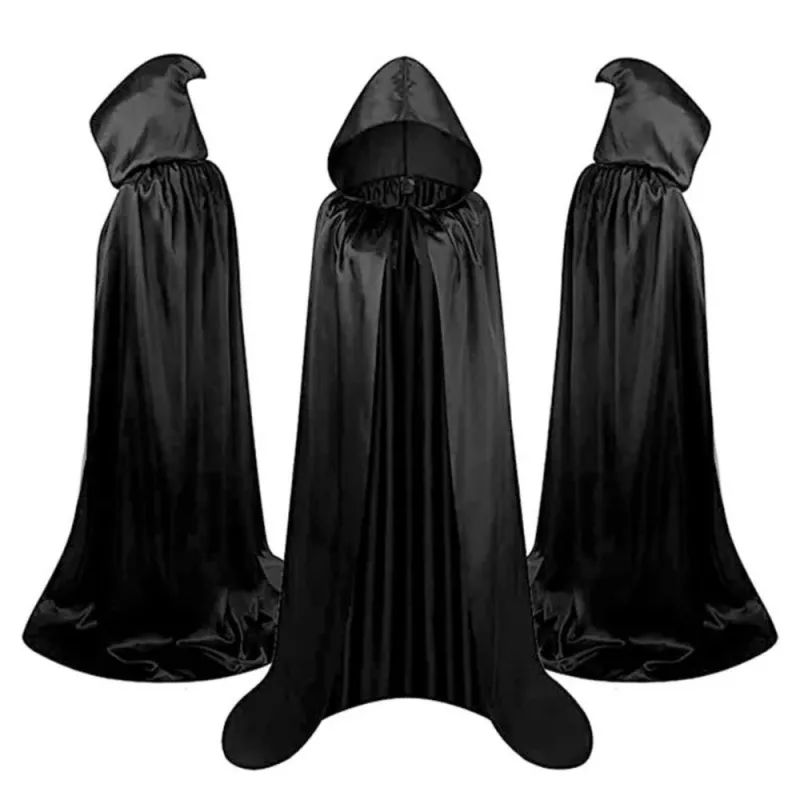 LEAN TOYS Umhang mit Kapuze Karneval Halloween Schwarz 150cm