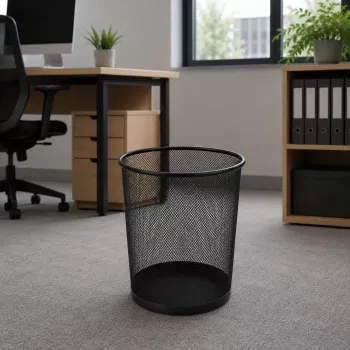 LEAN Büroabfalleimer aus Metallgeflecht, rund, schwarz, 10 L