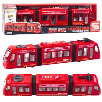 LEAN TOYS City Metro Straßenbahn mit Türen, Licht und Sound, Rot 1:16