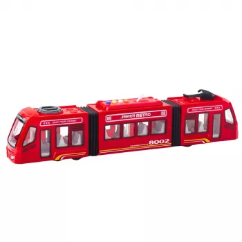 LEAN TOYS City Metro Straßenbahn mit Türen, Licht und Sound, Rot 1:16
