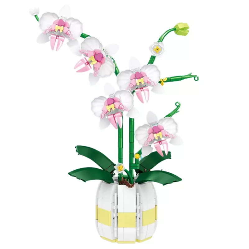 LEAN TOYS Orchidee Bausteine Orchidee im Topf Rosa und Weiß 616 Teile