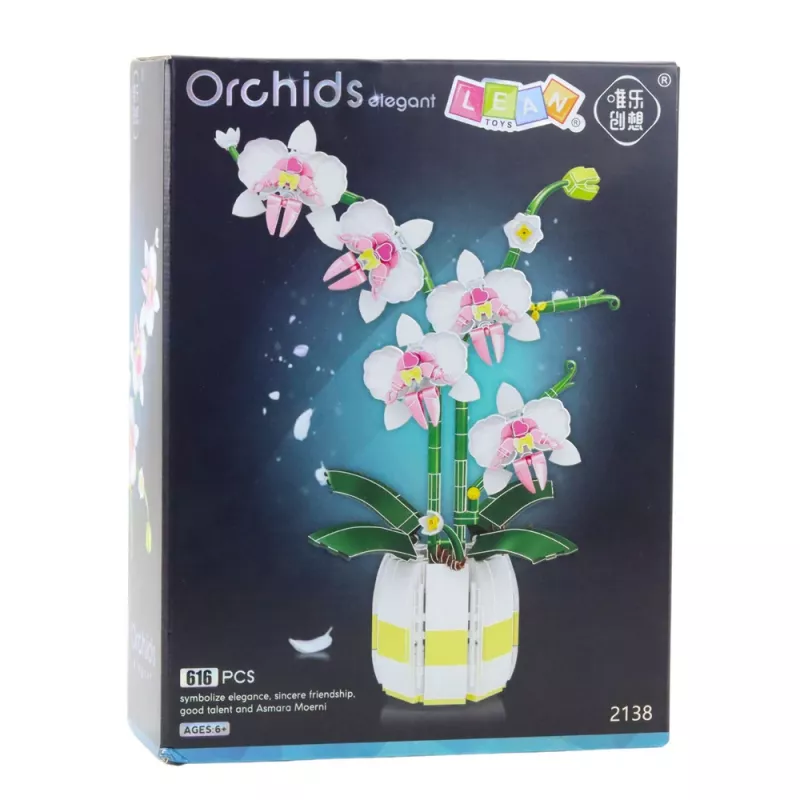 LEAN TOYS Orchidee Bausteine Orchidee im Topf Rosa und Weiß 616 Teile