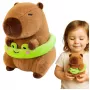 LEAN TOYS Plüsch-Capybara mit grünem Rettungsring und Frosch, Braun, 20 cm