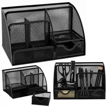 LEAN Metall Schreibtisch-Organizer mit Schublade, 5 Fächer, Schwarz