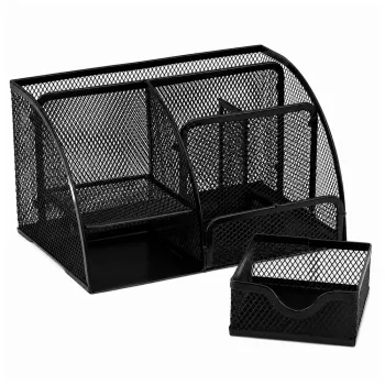 LEAN Metall Schreibtisch-Organizer mit Schublade, 5 Fächer, Schwarz