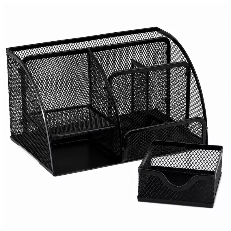 LEAN Metall Schreibtisch-Organizer mit Schublade, 5 Fächer, Schwarz
