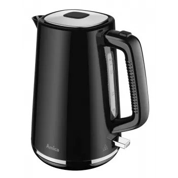 AMICA Wasserkocher 1,7 L KF304 - 2200 W Edelstahl kabelloser elektrischer Wasserkocher, Silber/Schwarz