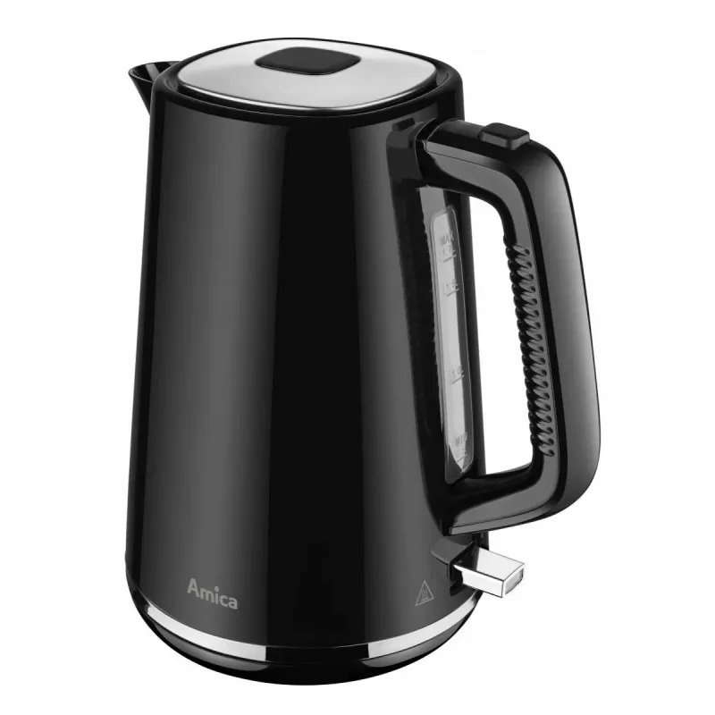 AMICA Wasserkocher 1,7 L KF304 - 2200 W Edelstahl kabelloser elektrischer Wasserkocher, Silber/Schwarz