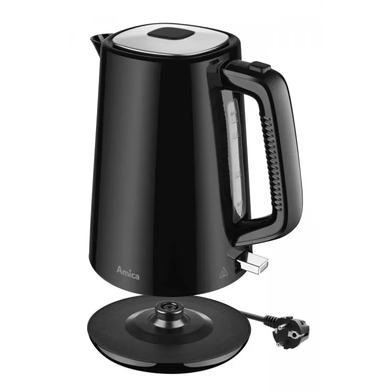 AMICA Wasserkocher 1,7 L KF304 - 2200 W Edelstahl kabelloser elektrischer Wasserkocher, Silber/Schwarz