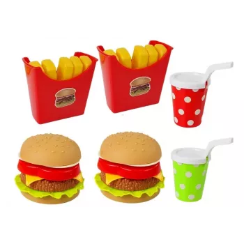 LEAN TOYS Set aus Hamburger und Pommes mit Tablett | Fast-Food-Rollenspielzeug