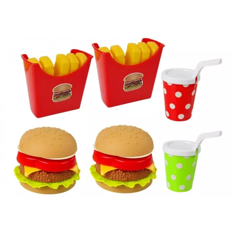 LEAN TOYS Set aus Hamburger und Pommes mit Tablett | Fast-Food-Rollenspielzeug