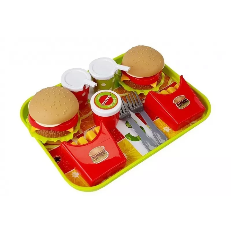 LEAN TOYS Set aus Hamburger und Pommes mit Tablett | Fast-Food-Rollenspielzeug