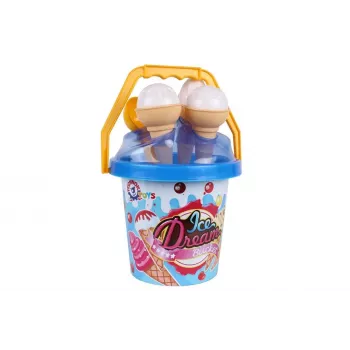 TECHNOK Ice Cream Sand Set Blau 5743 – 7-teiliges Strand- und Sandkasten-Spielzeug mit Schaufel, Eistüten und Formen