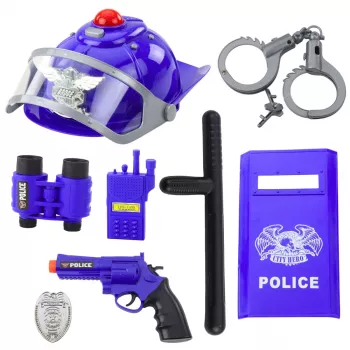 LEAN TOYS Polizei-Set für Kinder Helm Pistole Handschellen Zubehör 9 Teile