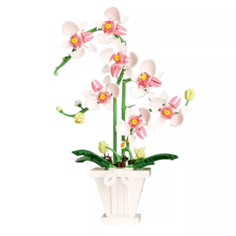 LEAN TOYS Orchidee Bausteine Orchidee im Topf Rosa und Weiß 718 Teile