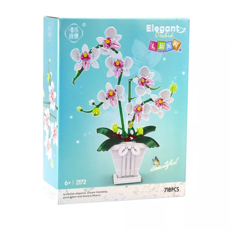 LEAN TOYS Orchidee Bausteine Orchidee im Topf Rosa und Weiß 718 Teile