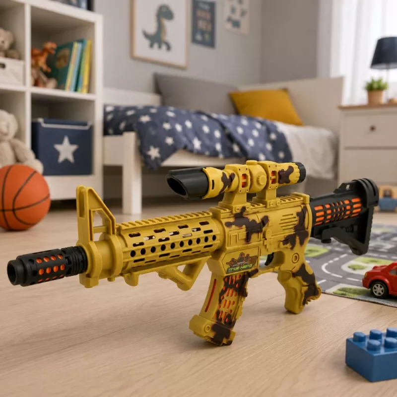 LEAN TOYS Spielzeuggewehr Tarnung Zielfernrohr Beweglicher Schalldämpfer Licht und Sound 54 cm