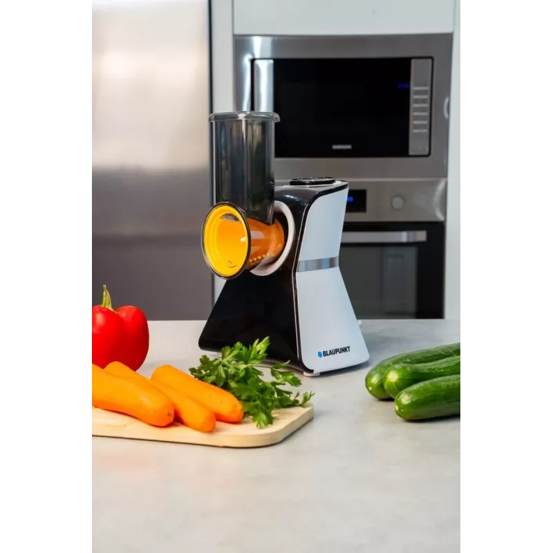 Blaupunkt Slicer FPS502 Elektrische Küchenmaschine 150 W Edelstahl Wellenschliffmesser 190 mm Verstellbare Schnittstärke 0-15 mm Schwarz/Silber
