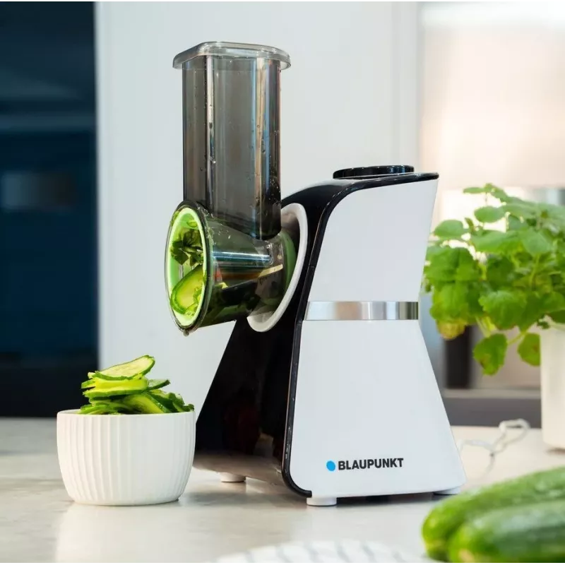 Blaupunkt Slicer FPS502 Elektrische Küchenmaschine 150 W Edelstahl Wellenschliffmesser 190 mm Verstellbare Schnittstärke 0-15 mm Schwarz/Silber