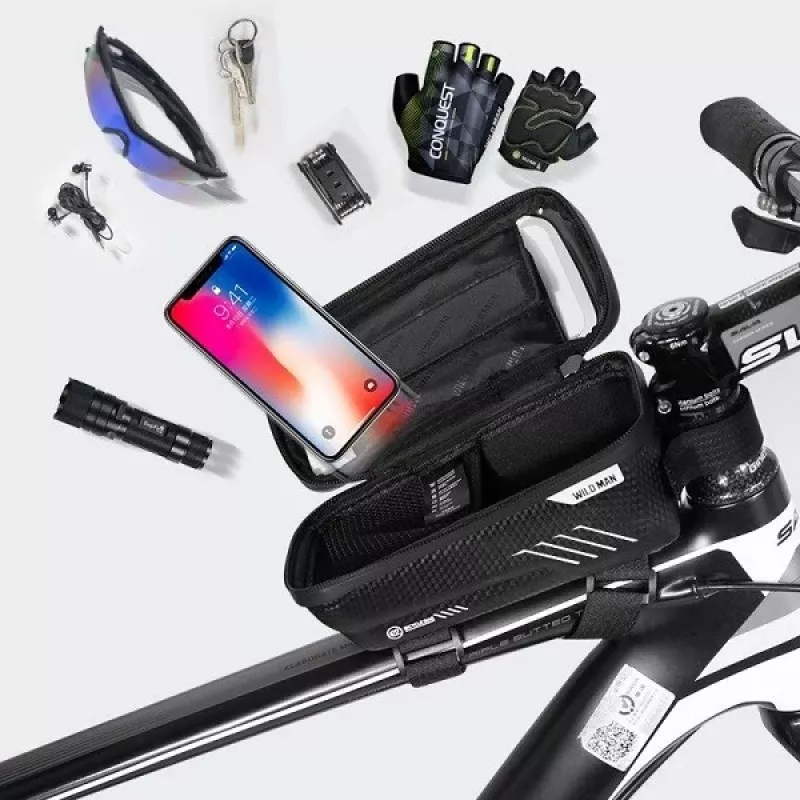 WILDMAN Bike Holder Case M E2 1L Schwarz - Lenkertasche für Smartphone, spritzwassergeschützt, Touchscreen-kompatibel, 1L Stauraum