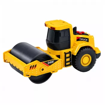 LEAN TOYS Straßenwalze Baustellenfahrzeug Maßstab 1:32 mit rotierender Walze, Licht und Sound Gelb