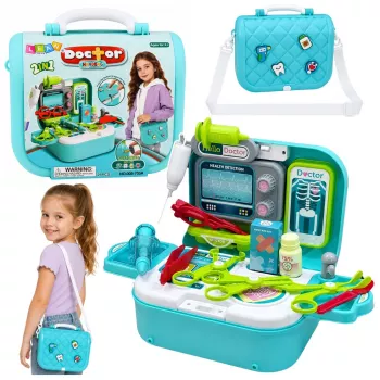 LEAN TOYS 2-in-1 Medical Set im Koffer, tragbare Arztpraxis, Zubehör, Blau