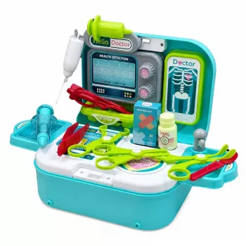 LEAN TOYS 2-in-1 Medical Set im Koffer, tragbare Arztpraxis, Zubehör, Blau