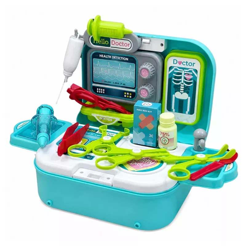 LEAN TOYS 2-in-1 Medical Set im Koffer, tragbare Arztpraxis, Zubehör, Blau