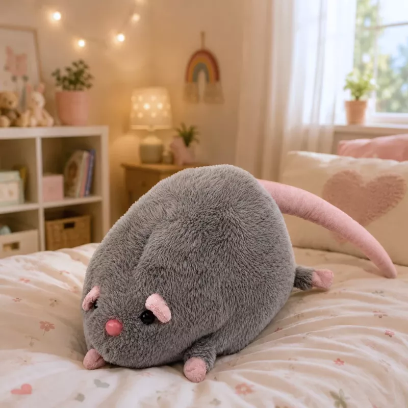 LEAN TOYS Plüschtier Ratte mit langem Schwanz, grau, 40 cm