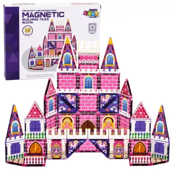 LEAN TOYS Magnetische Bausteine Prinzessinnenschloss Pink 58 Teile