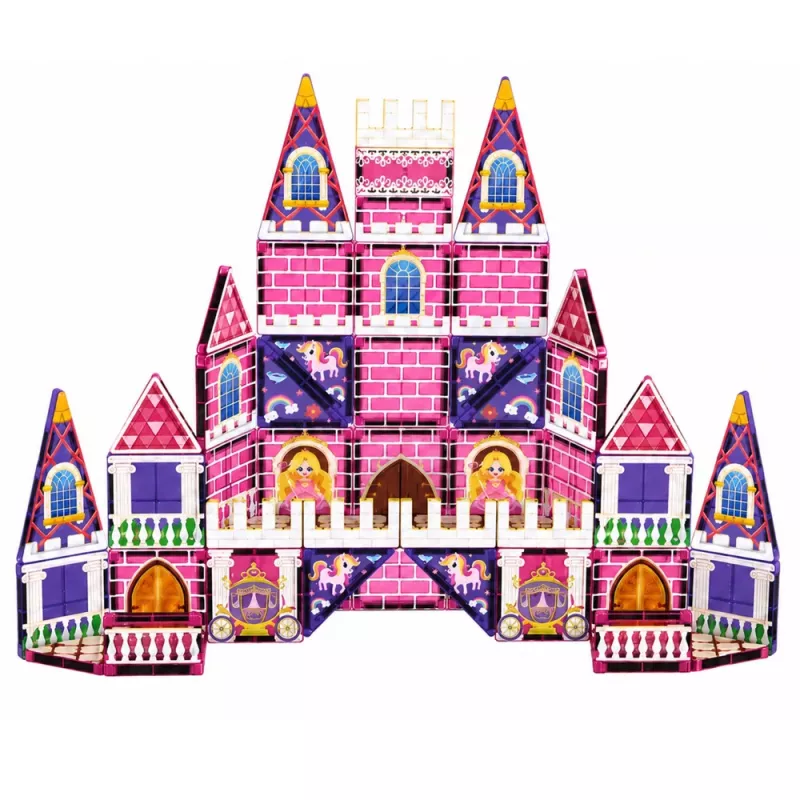 LEAN TOYS Magnetische Bausteine Prinzessinnenschloss Pink 58 Teile