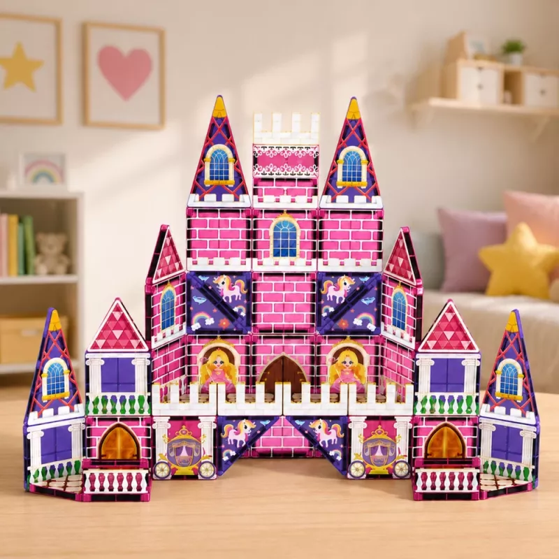 LEAN TOYS Magnetische Bausteine Prinzessinnenschloss Pink 58 Teile