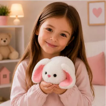 LEAN TOYS Plüschhase mit langen Ohren, Weiß, 16 cm