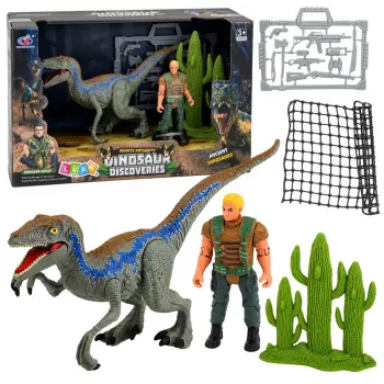 LEAN TOYS Dinosaurier-Jäger-Set Actionfiguren mit beweglichen Gliedern und Netz-Waffen-Zubehör