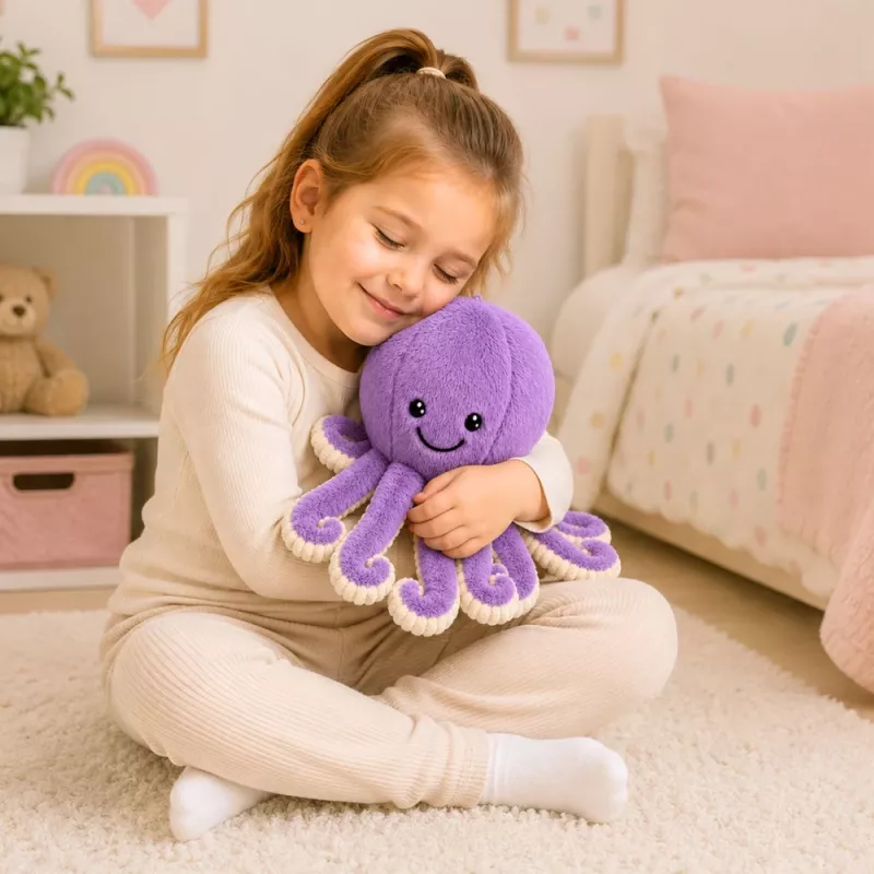 LEAN TOYS Plüsch-Oktopus Kuscheltier mit elastischen Tentakeln Lila 30 cm