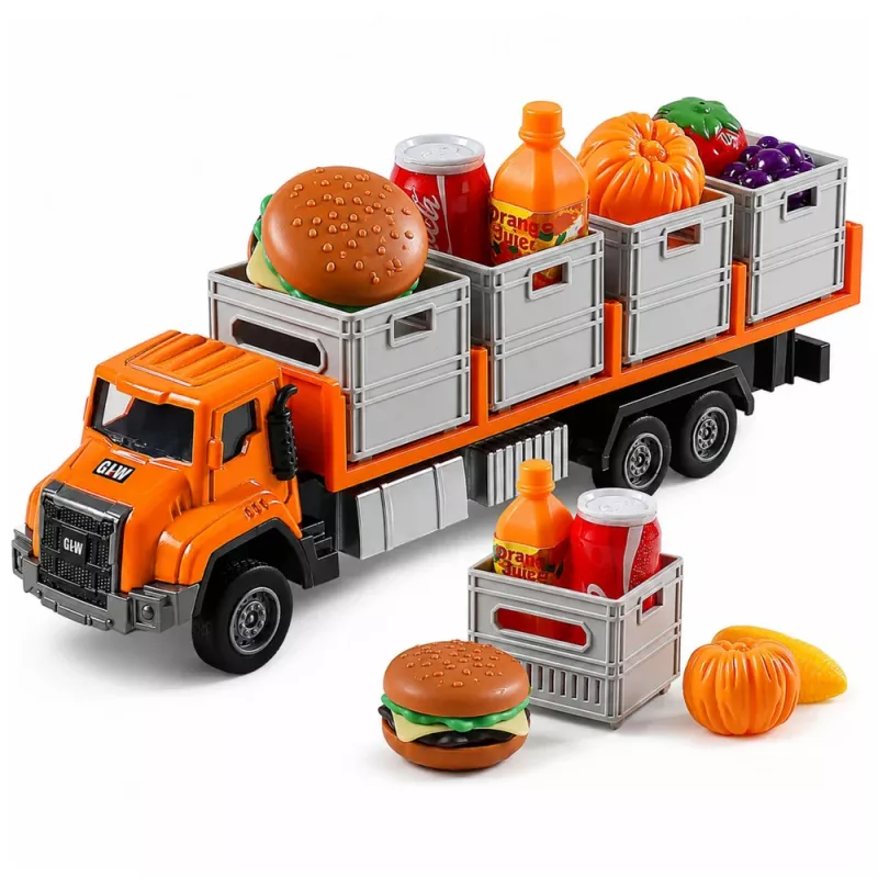 LEAN TOYS Orange Food Transport Truck 1:55 Die-Cast Model