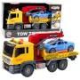 LEAN TOYS Abschleppwagen mit Kran und Rennwagen – Licht- und Soundspielset