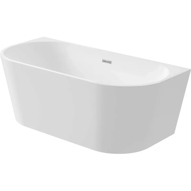 DEANTE KDS_015W Wandmontierte oder freistehende Acryl-Badewanne 150 cm, oval, weiß, 220 l Fassungsvermögen, integrierter Überlauf, inkl. Click-Clack-Ablauf