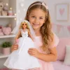 LEAN TOYS Anlily Brautpuppe im Pailletten-Hochzeitskleid mit Schleier, Blumenstrauß, Kuchen, Schuhen, 29 cm