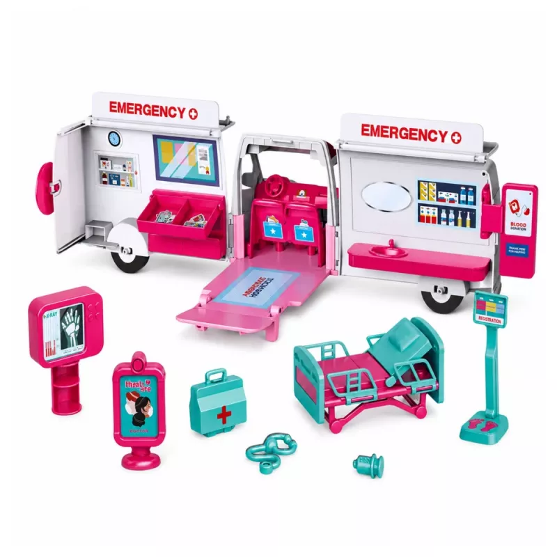 LEAN TOYS faltbarer Krankenwagen für Puppenkrankenhaus Mini-Puppenzubehör 11-teilig