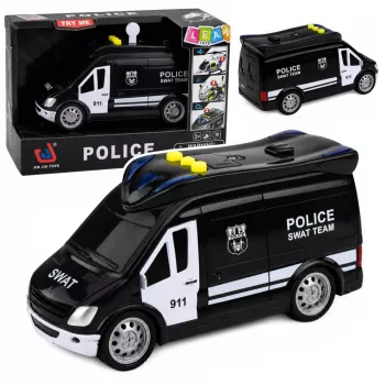 LEAN TOYS SWAT Sondereinheit Polizeiauto Van mit Licht und Sound, Maßstab 1:32, Pull-Back-Action, Die-Cast-Metall