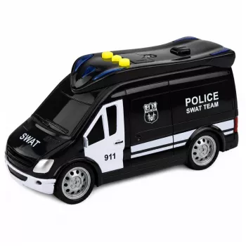 LEAN TOYS SWAT Sondereinheit Polizeiauto Van mit Licht und Sound, Maßstab 1:32, Pull-Back-Action, Die-Cast-Metall