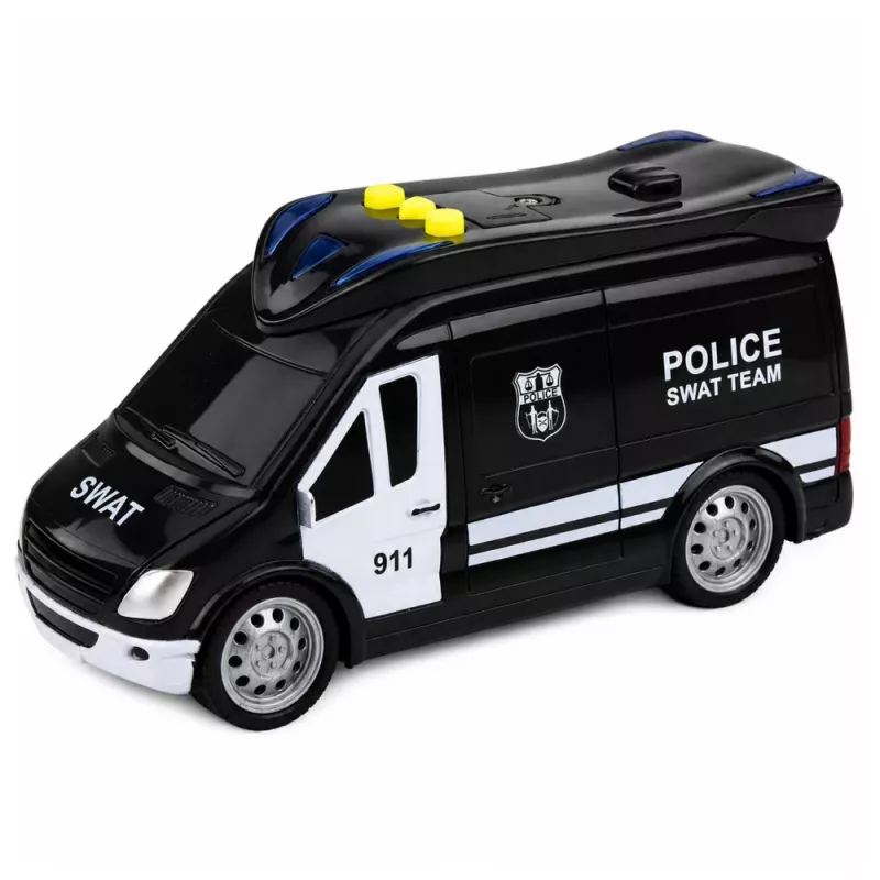 LEAN TOYS SWAT Sondereinheit Polizeiauto Van mit Licht und Sound, Maßstab 1:32, Pull-Back-Action, Die-Cast-Metall