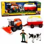 LEAN TOYS Mähdrescher mit Milchtanker, Bauer- und Kuhfiguren, Licht und Sound, 4-teiliges Bauernhof-Spielset