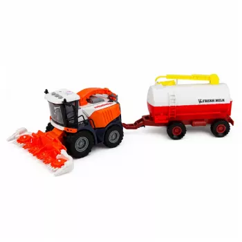 LEAN TOYS Mähdrescher mit Milchtanker, Bauer- und Kuhfiguren, Licht und Sound, 4-teiliges Bauernhof-Spielset