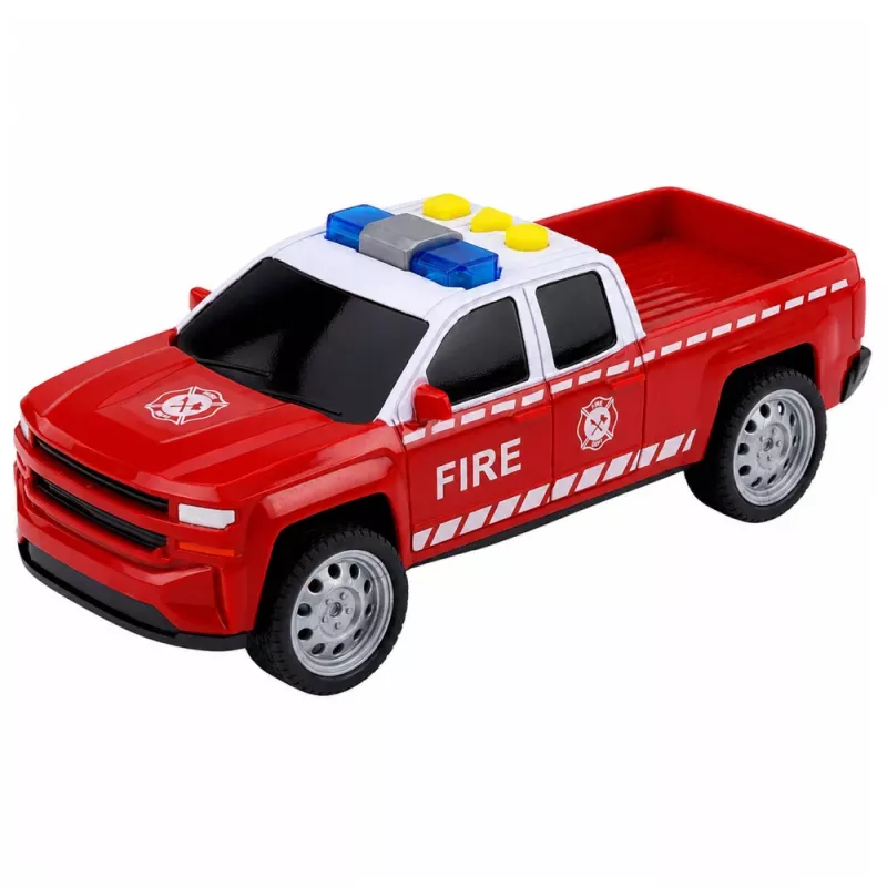 LEAN TOYS Feuerwehr-Fahrzeugset: Hubschrauber und Auto, Lichter, Geräusche 1:32