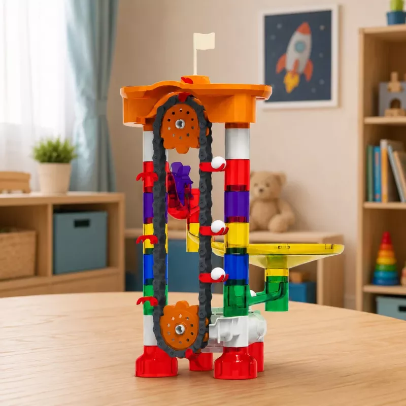 LEAN TOYS Konstruktionsbausteine Weltraum-Bahn für Bälle Tunnel Bunt 3D 85 Teile