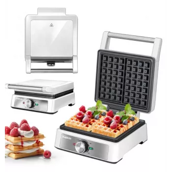 MPM MGO-41 Waffeleisen 1600W Weiß – Belgisches Waffeleisen mit Antihaft-Platten