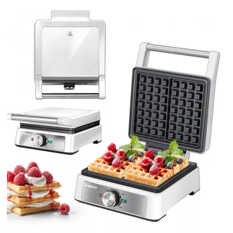 MPM MGO-41 Waffeleisen 1600W Weiß – Belgisches Waffeleisen mit Antihaft-Platten